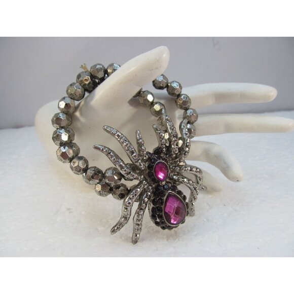 Silver Tone Spider Stretch Bracelet with Purple Accents - Picture 11 of 11